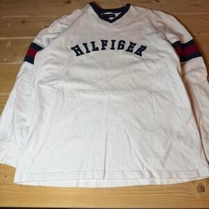 White and navy Tommy Hilfiger long sleeve shirt. Y2K.